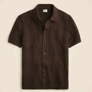 J Crew Short-sleeve linen texture-stitch cardigan sweater-polo Size M Brown NWT